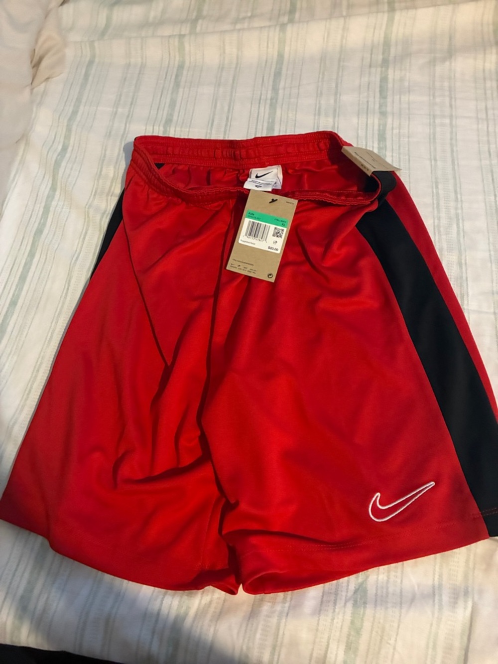 Nike Boys Red Athletic Shorts with Black Side Stripe